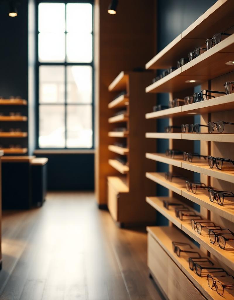 Optikerbutik med kunde ved betalingsterminal — illustration af OptikPartner Fordelsprogram
